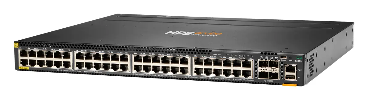 Aruba JL661A CX6300M 48-port 1GbE Class 4 PoE and 4-port SFP56 PoE Switch