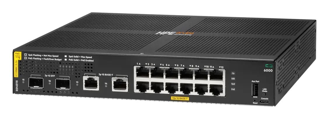 Aruba R8N89B CX6000 12p 10M/100M/1G Class4 PoE 2p SFP 1G 139W PoE Switch