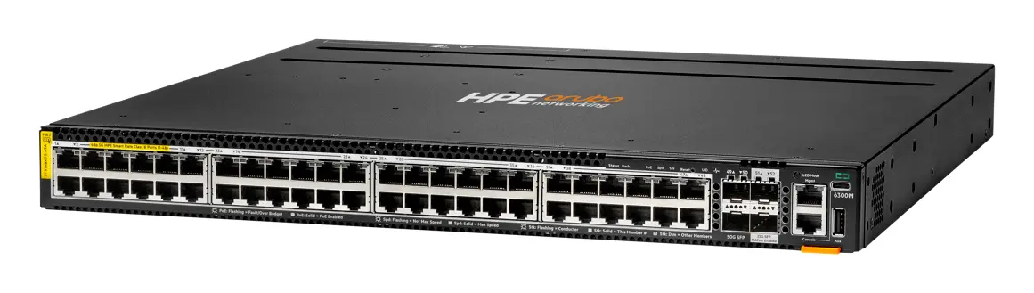 Aruba R8S90A CX6300M 48p Smart Rate 1G/2.5G/5G Class8 PoE 2p 50G 2p 25G PoE Switch