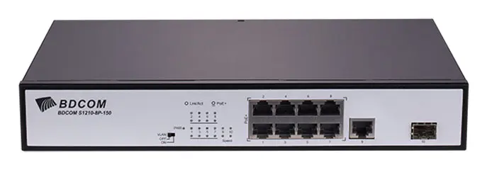 BDCOM S1210-8P 8 Port Fast Ethernet PoE 1×Gigabit 1×SFP Yönetilemez Switch