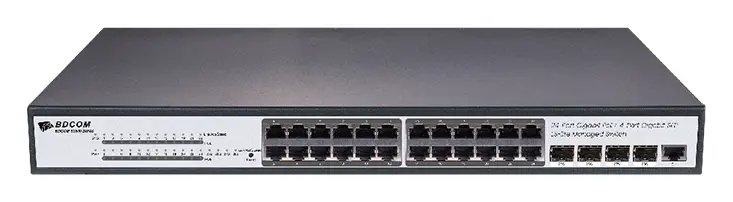 BDCOM S2500-24P4S 24 Port Gigabit PoE 4×SFP L2+ Yönetilebilir Switch