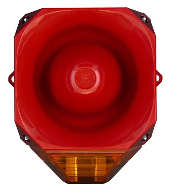 Eaton 7052114FULL-0143X Asserta 9-60V DC Amber Lens Kırmızı Gövde Yangın Sireni / Flaşör