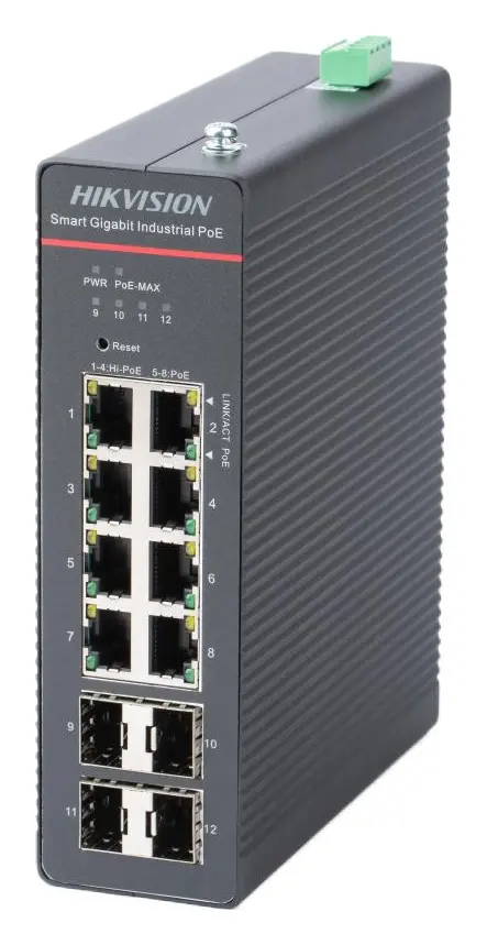 Hikvision DS-3T1512HP-SI-8P4F 8 Port Gigabit PoE Endüstriyel Switch