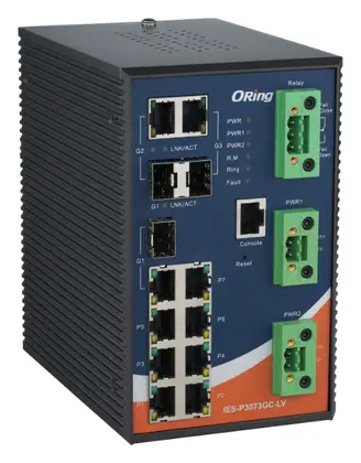 ORing IES-P3073GC-LV IEC 61850-3 Yönetilebilir Ethernet Switch ve 7FE ve 3G Combo, Dual DC IEC 61850-3 Trafo Merkezi Switch