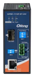 ORing IGPMC-111GP-BT-24V IEEE 802.3bt PoE Medya Dönüştürücü ve 1GE PoE ve 1G SFP socket, 24VDC Endüstriyel PoE Medya Dönüştürücü — görsel 2