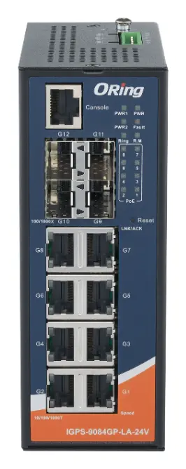 ORing IGPS-9084GP-LA-24V 8GE PoE + 4G SFP Cyber-hardened L2 Ethernet Switch, IEEE 802.3af/at, 24VDC Endüstriyel Yönetilebilir PoE Switch — görsel 2
