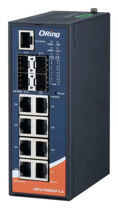 ORing IGPS-P9084GP-LA Endüstriyel IEC 61850-3 12 Port Yönetilebilir Gigabit PoE Switch ve 8G/PSE ve 4G SFP socket IEC 61850-3 Trafo Merkezi PoE Switch — görsel 3
