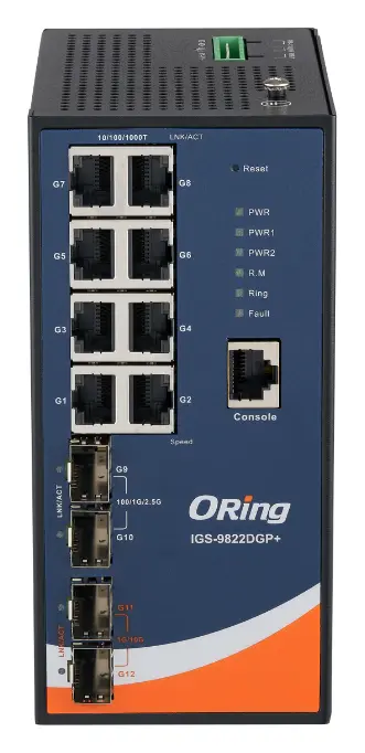 ORing IGS-9822DGP+ 8GE + 2 1G/2.5G SFP + 2 1G/10G SFP Endüstriyel Yönetilebilir Switch — görsel 2