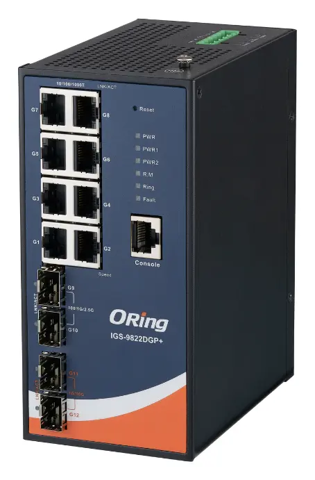 ORing IGS-9822DGP+ 8GE + 2 1G/2.5G SFP + 2 1G/10G SFP Endüstriyel Yönetilebilir Switch — görsel 3