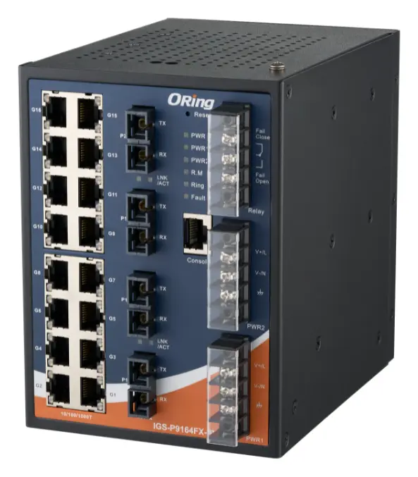 ORing IGS-P9164FX-SS-SC-HV IEC 61850-3 Yönetilebilir Ethernet Switch ve 16GE + 4 SC Single-mode, Dual AC/DC IEC 61850-3 Trafo Merkezi Switch — görsel 3