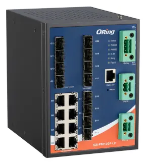ORing IGS-P9812GP-LV IEC 61850-3 Cyber-hardened Yönetilebilir Ethernet Switch ve 8GE ve 12G SFP, Dual 24/48DC IEC 61850-3 Trafo Merkezi Switch — görsel 3