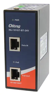 ORing INJ-101GT-BT-24V 1 Port Gigabit 802.3bt PoE Enjektör, 12 to 57VDC Endüstriyel PoE Enjektör