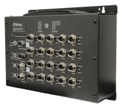 ORing TGPS-9164GT-M12X-BP2-24V EN50155 Yönetilebilir PoE Switch ve 16GE PoE ve 4GE Bypass, M12 konnektör, IEEE 802.3af/at EN50155 Demiryolu PoE Switch