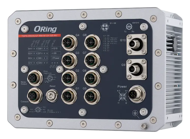 ORing TGPS-W9082GF-MM-M12X-QS-MV-IP54 EN50155 Yönetilebilir PoE Switch ve 8GE PoE ve 2G Q-ODC Multi-mode, IEEE 802.3af/at, IP54 EN50155 Demiryolu PoE Switch — görsel 3
