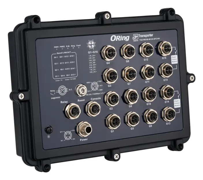 ORing TGS-W9160-M12X-BP2-WV-IP54 EN50155 16 Port Yönetilebilir Gigabit Ethernet switch ve 16x10/100/1000Base-T(X) EN50155 Demiryolu Switch