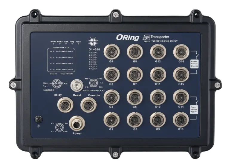 ORing TGS-W9160-M12X-BP2-WV-IP54 EN50155 16 Port Yönetilebilir Gigabit Ethernet switch ve 16x10/100/1000Base-T(X) EN50155 Demiryolu Switch — görsel 2