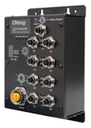 ORing TGXPS-1080-M12-BP2-24V EN50155 Yönetilemez PoE Switch ve 8GE PoE (2-pair Bypass), M12 konnektör, 24VDC EN50155 Demiryolu PoE Switch