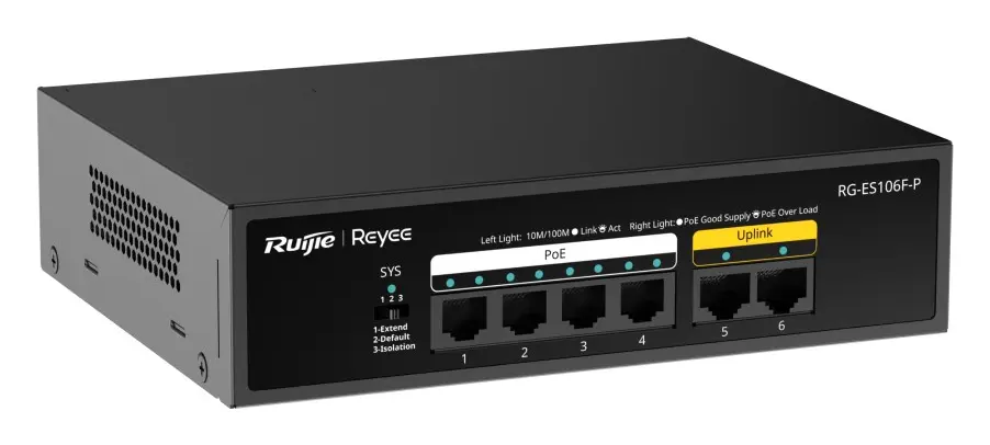 Reyee RG-ES106F-P 6 Port Fast Ethernet PoE Yönetilemez Switch — görsel 2