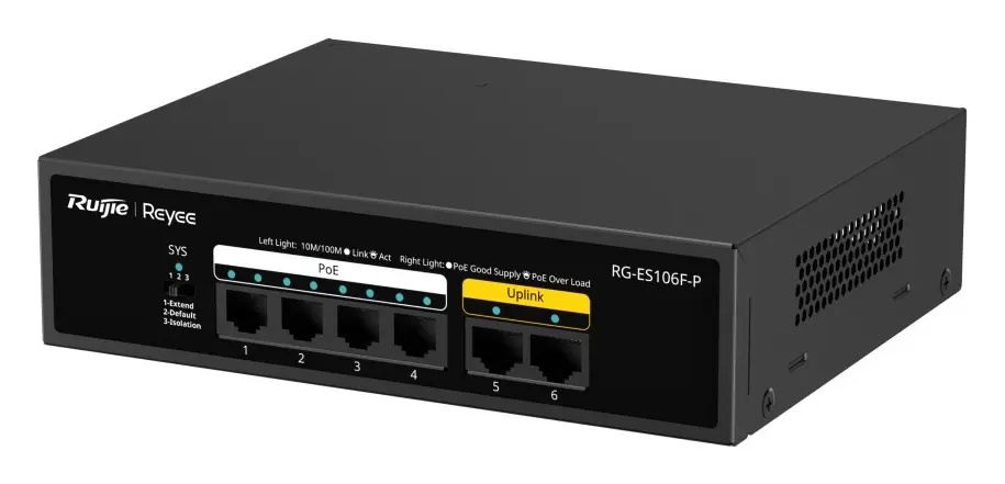 Reyee RG-ES106F-P 6 Port Fast Ethernet PoE Yönetilemez Switch — görsel 3