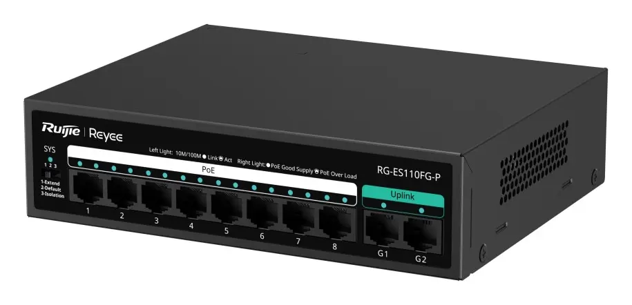 Reyee RG-ES110FG-P 8 Port Fast Ethernet PoE 2×Gigabit Yönetilemez Switch — görsel 3