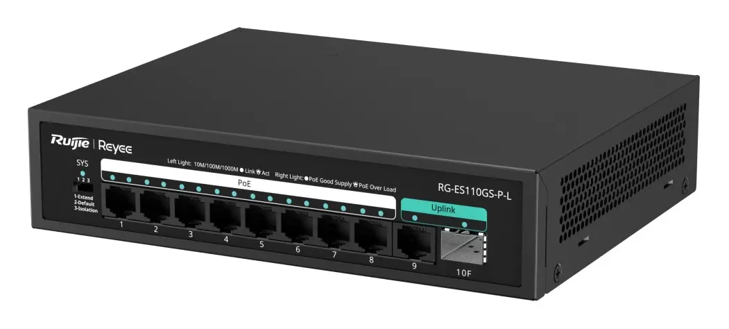Reyee RG-ES110GS-P-L 9 Port Gigabit PoE 1×SFP Yönetilemez Switch — görsel 2