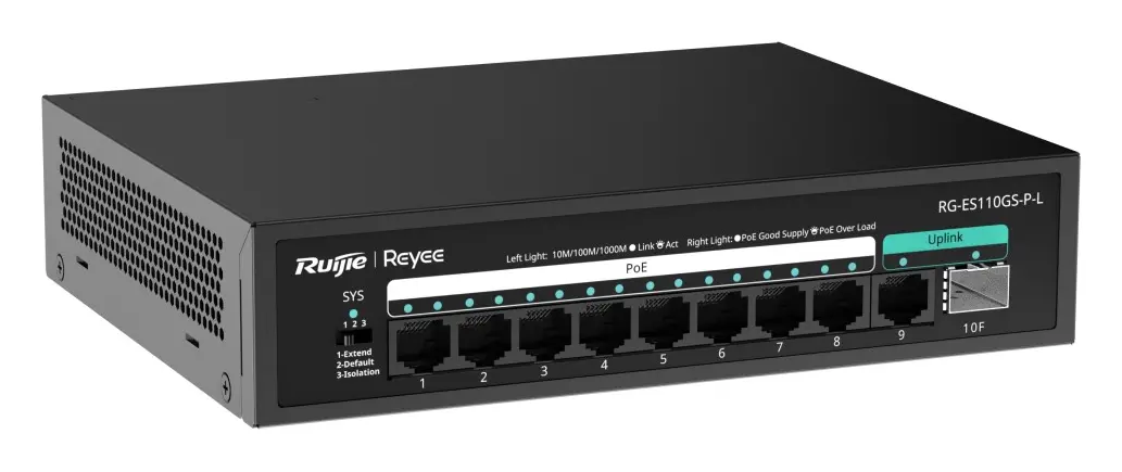 Reyee RG-ES110GS-P-L 9 Port Gigabit PoE 1×SFP Yönetilemez Switch — görsel 3