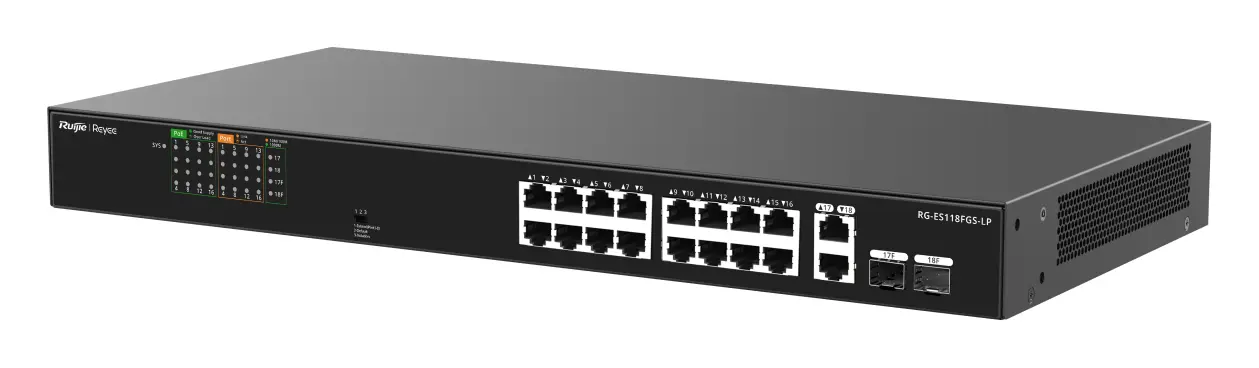 Reyee RG-ES118FGS-LP 16 Port Fast Ethernet PoE 2×Gigabit Yönetilemez Switch — görsel 3