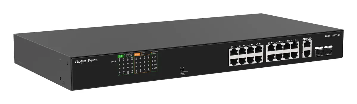 Reyee RG-ES118FGS-LP 16 Port Fast Ethernet PoE 2×Gigabit Yönetilemez Switch — görsel 4