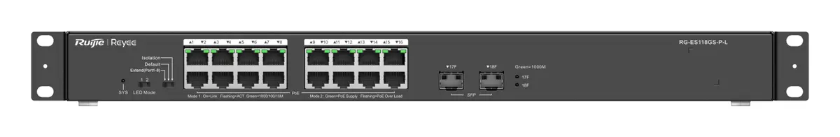 Reyee RG-ES118GS-P-L 16 Port Gigabit PoE 2×SFP Yönetilemez Switch