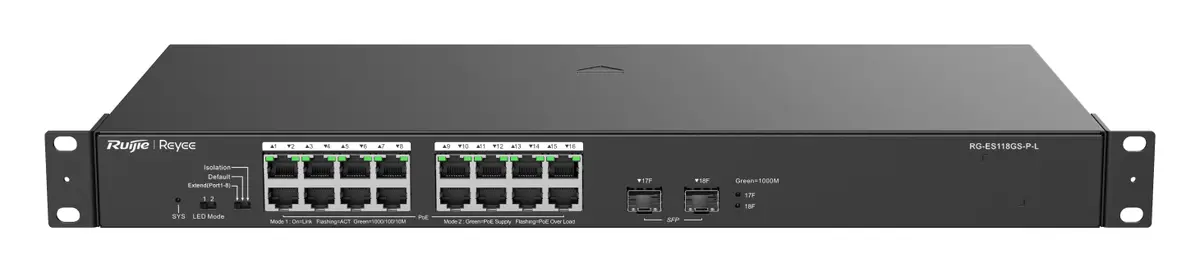 Reyee RG-ES118GS-P-L 16 Port Gigabit PoE 2×SFP Yönetilemez Switch — görsel 4