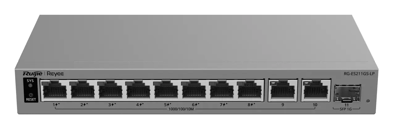 Reyee RG-ES211GS-LP 10 Port Gigabit PoE+ 1×SFP Akıllı Yönetilebilir Switch — görsel 2