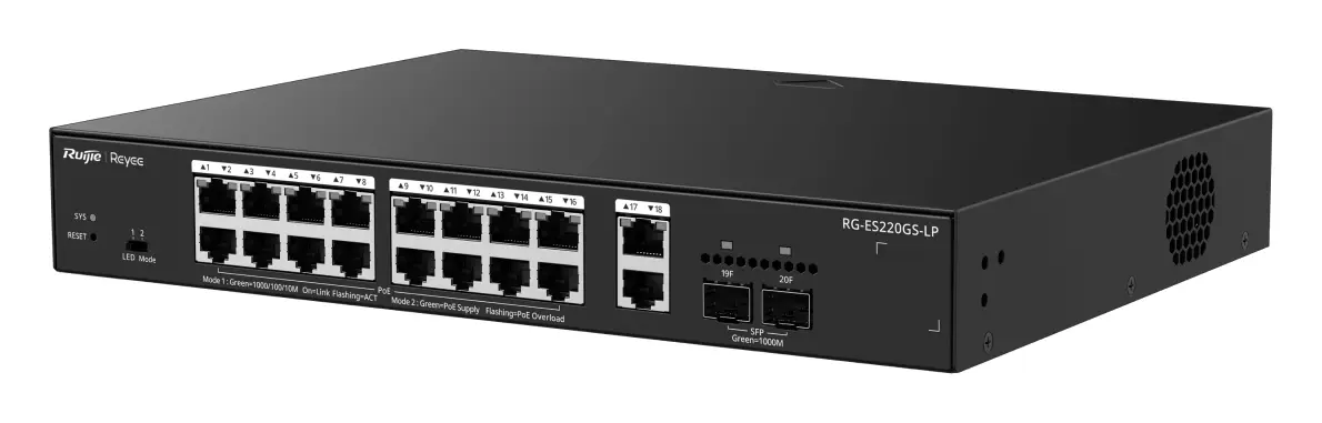Reyee RG-ES220GS-LP 18 Port Gigabit PoE+ 2×SFP Akıllı Yönetilebilir Switch — görsel 2