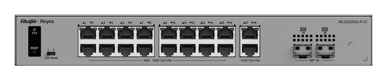 Reyee RG-ES220GS-P-V2 18 Port Gigabit PoE+ 2×SFP Akıllı Yönetilebilir Switch