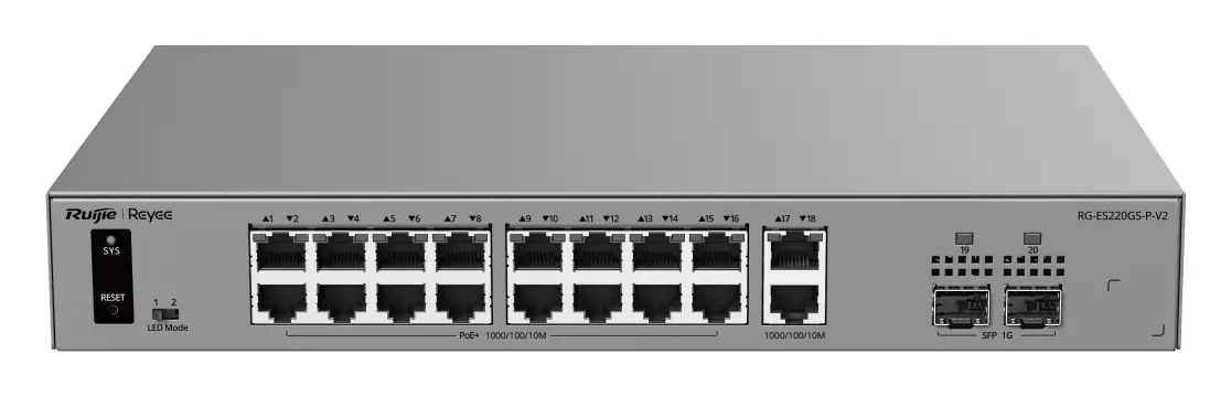 Reyee RG-ES220GS-P-V2 18 Port Gigabit PoE+ 2×SFP Akıllı Yönetilebilir Switch — görsel 2