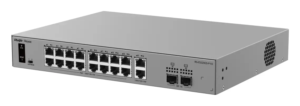 Reyee RG-ES220GS-P-V2 18 Port Gigabit PoE+ 2×SFP Akıllı Yönetilebilir Switch — görsel 3