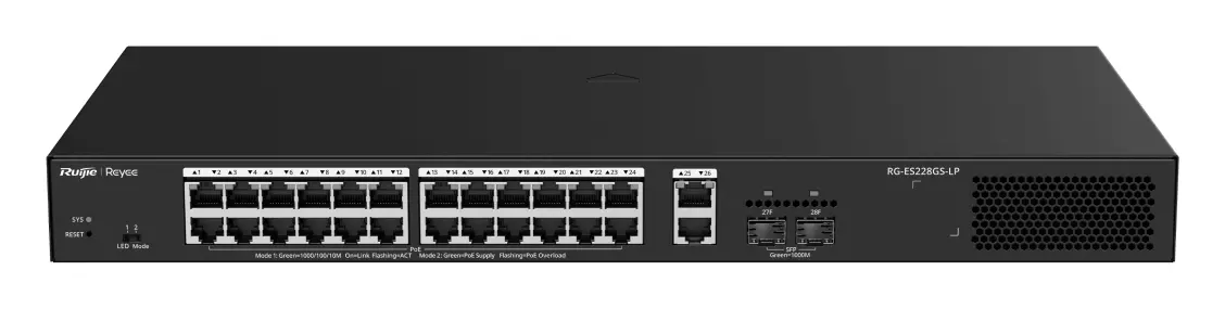 Reyee RG-ES228GS-LP 26 Port Gigabit PoE+ 2×SFP Akıllı Yönetilebilir Switch