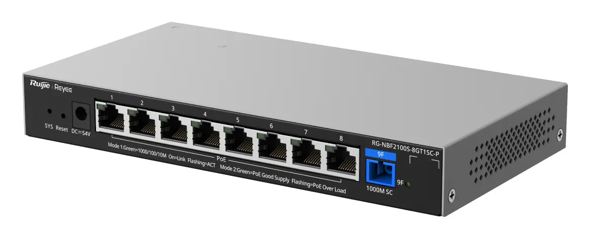 Reyee RG-NBF2100S-8GT1SC-P 8 Port Gigabit PoE+ 1×Optik Yönetilebilir Switch — görsel 6