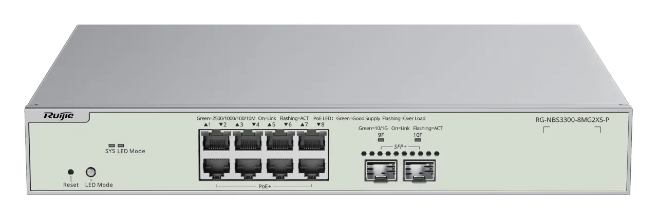 Reyee RG-NBS3300-8MG2XS-P 8 Port 2.5G Multi-Gigabit PoE+ 2×10G SFP+ Yönetilebilir Switch