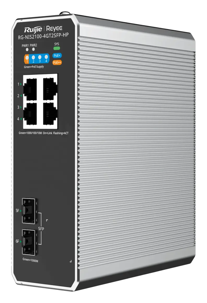 Reyee RG-NIS2100-4GT2SFP-HP 4 Port Gigabit PoE++ 2×SFP Endüstriyel Switch