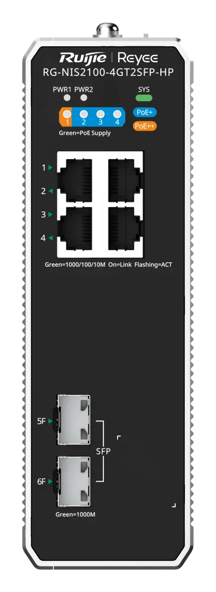 Reyee RG-NIS2100-4GT2SFP-HP 4 Port Gigabit PoE++ 2×SFP Endüstriyel Switch — görsel 4