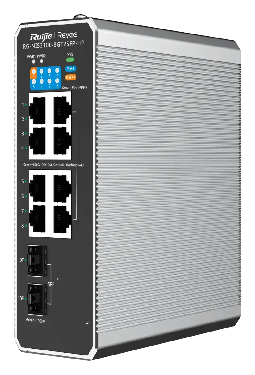 Reyee RG-NIS2100-8GT2SFP-HP 8 Port Gigabit PoE++ 2×SFP Endüstriyel Switch