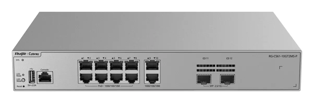 Ruijie RG-CS61-10GT2MS-P 10 Port Gigabit PoE+ 2×2.5G SFP L3 Yönetilebilir Switch