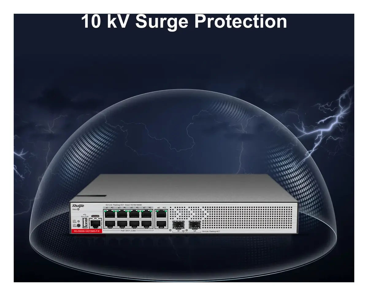 Ruijie RG-S5000-10GT2MS-P-E 10 Port Gigabit PoE+ 2×2.5G SFP L2+ Yönetilebilir Switch — görsel 3