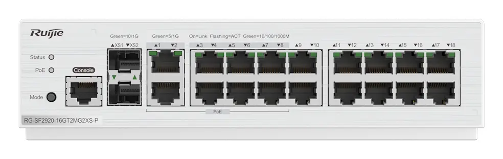 Ruijie RG-SF2920-16GT2MG2XS-P 16 Port Gigabit PoE+ 2×2.5G 2×10G SFP+ Yönetilebilir Switch — görsel 5