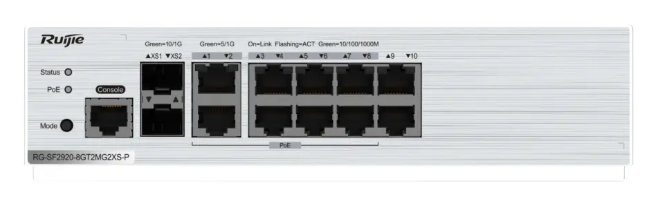 Ruijie RG-SF2920-8GT2MG2XS-P 8 Port Gigabit PoE+ 2×2.5G 2×10G SFP+ Yönetilebilir Switch — görsel 5
