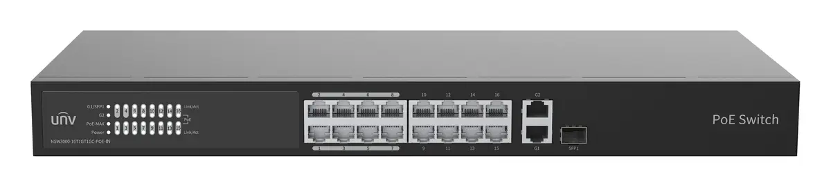 Uniview NSW3000-16T1GT1GC-POE-IN Bulut Yönetimli PoE Switch — görsel 2