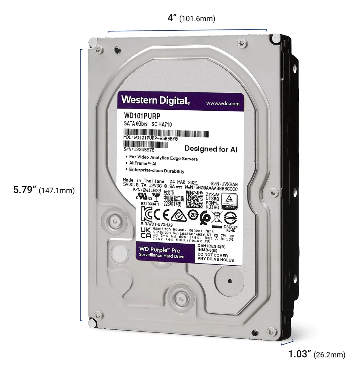 WD Purple Pro 12TB 3.5" SATA Gözetim Diski (WD121PURP) — görsel 2